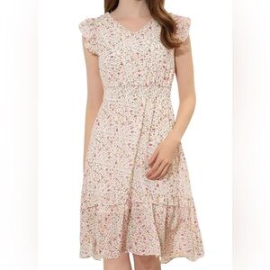 NEW Allegra K Women's Floral Dress Sleeve V Neck Ruffle Casual dress Size L